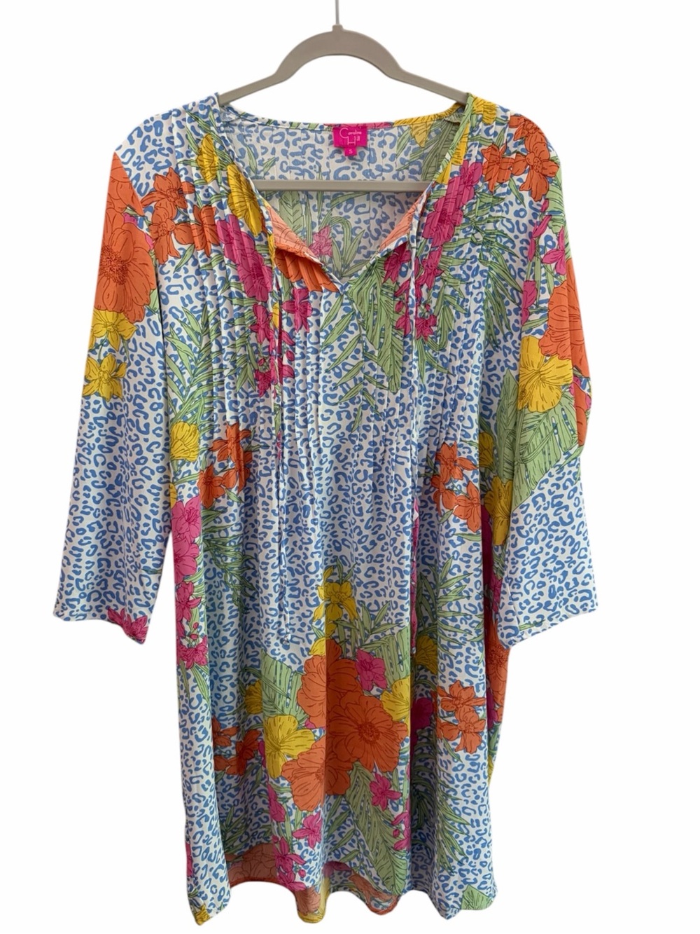 Caroline Hill Tropical Resortwear Leopard-Print Knee-Length Shift Dress Small